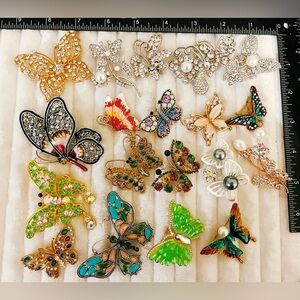 20 Butterfly Brooch Lot Vintage Style Enamel Crystal Rhinestone Animal Insect